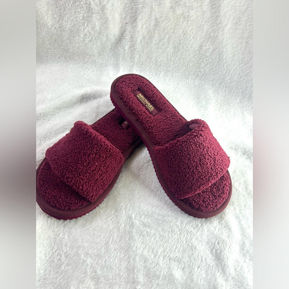 Michael Kors Burgundy Plush Slippers
